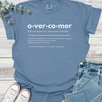 Overcomer Definition T-shirt in Blue Jean - Christian graphic tee