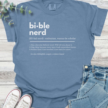 Bible Nerd Definition T-shirt in Blue Jean - Christian graphic tee