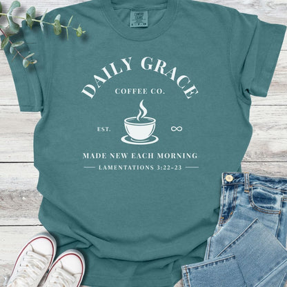 Daily Grace T-shirt in Blue Spruce - Christian graphic tee