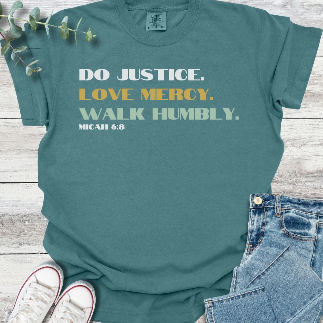 Justice T-shirt in Blue Spruce - Christian graphic tee
