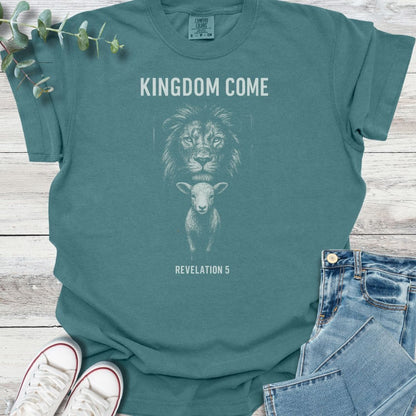 Lion and Lamb T-Shirt in Blue Spruce - Christian graphic tee
