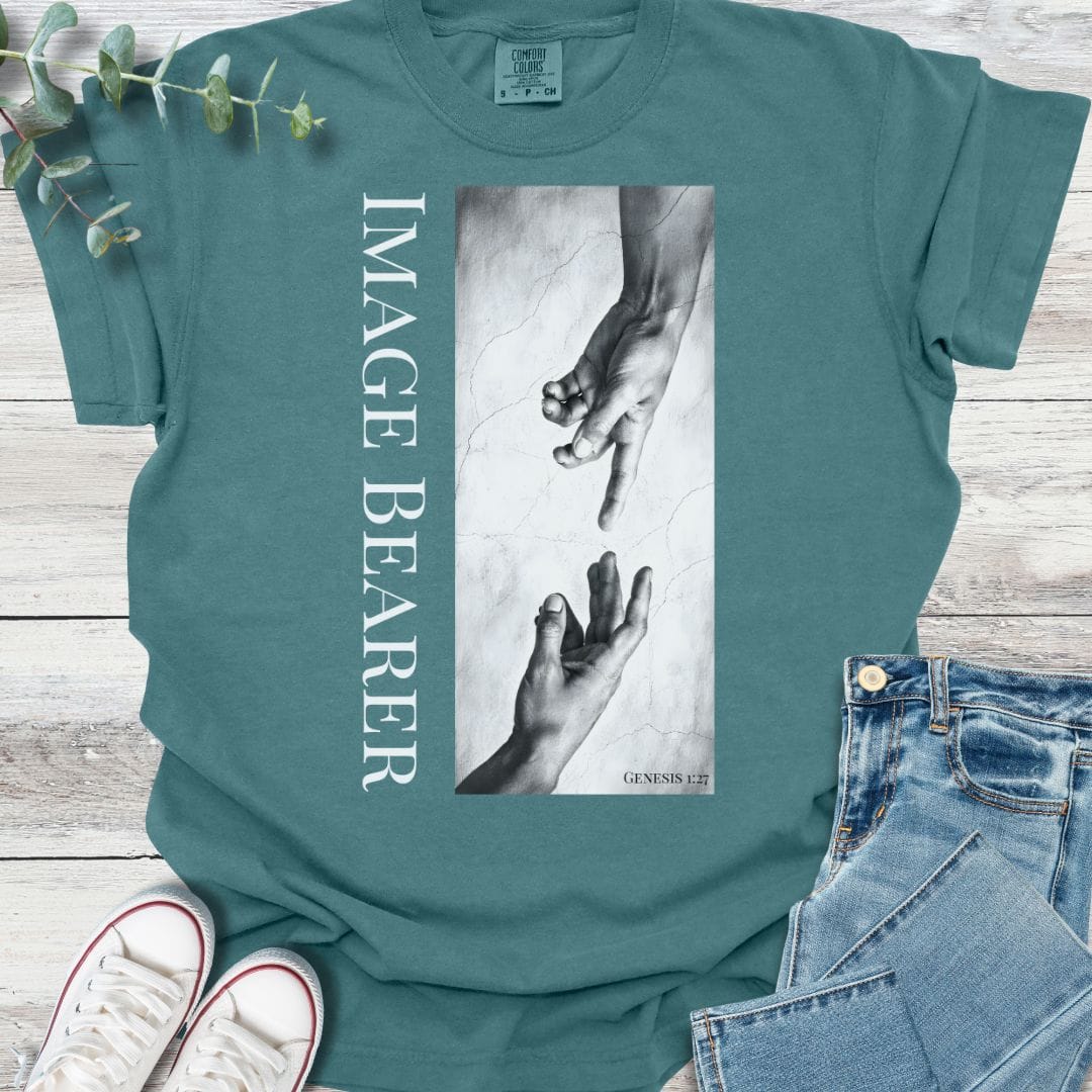 In His Image T-Shirt in Blue Spruce - Christian graphic tee