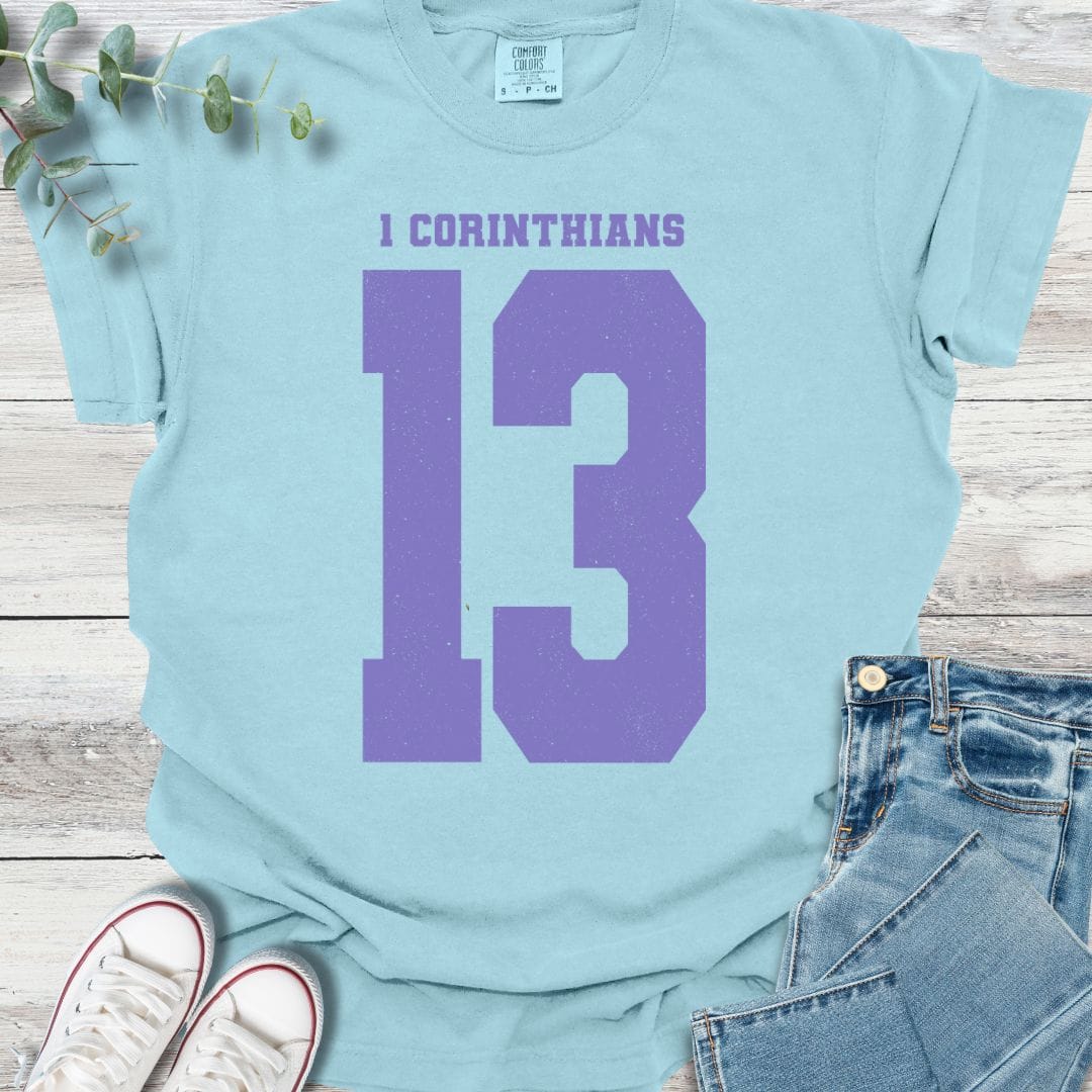 1 Corinthians 13 T-shirt in Chambray - Christian graphic tee