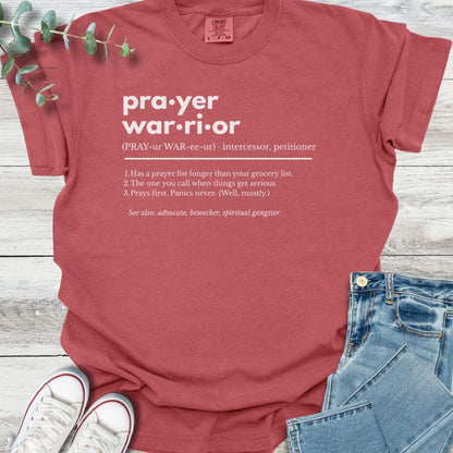 Prayer Warrior Definition T-shirt in Crimson - Christian graphic tee