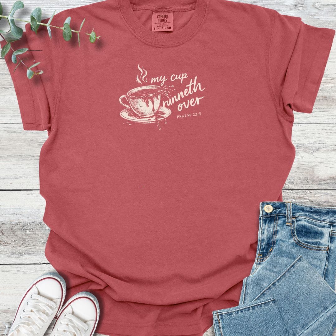 Runneth Over T-shirt in Crimson - Christian graphic tee