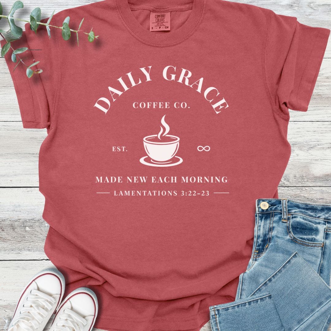 Daily Grace T-shirt in Crimson - Christian graphic tee
