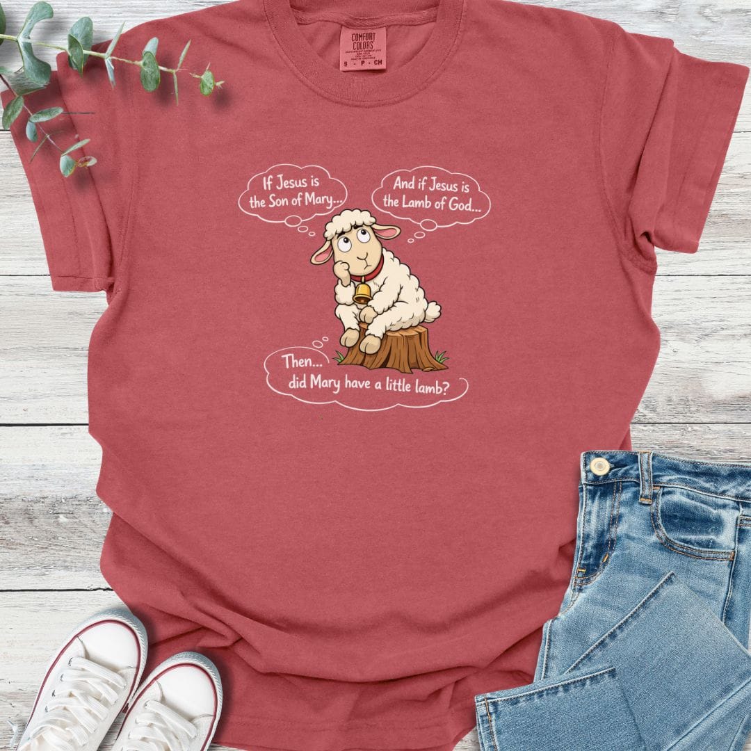 Little Lamb T-shirt in Crimson - Christian graphic tee