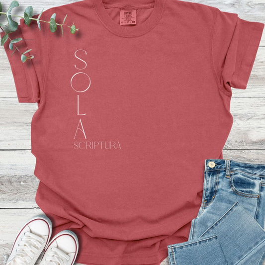 Sola Scriptura T-shirt in Crimson - Christian graphic tee