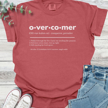 Overcomer Definition T-shirt in Crimson - Christian graphic tee