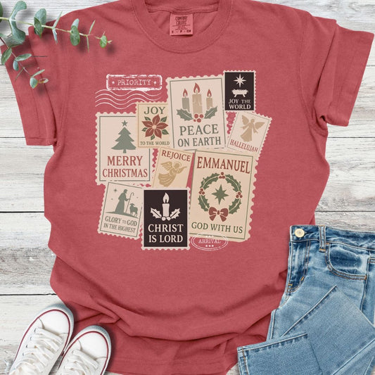 Christmas Stamps T-shirt - Christian graphic tee