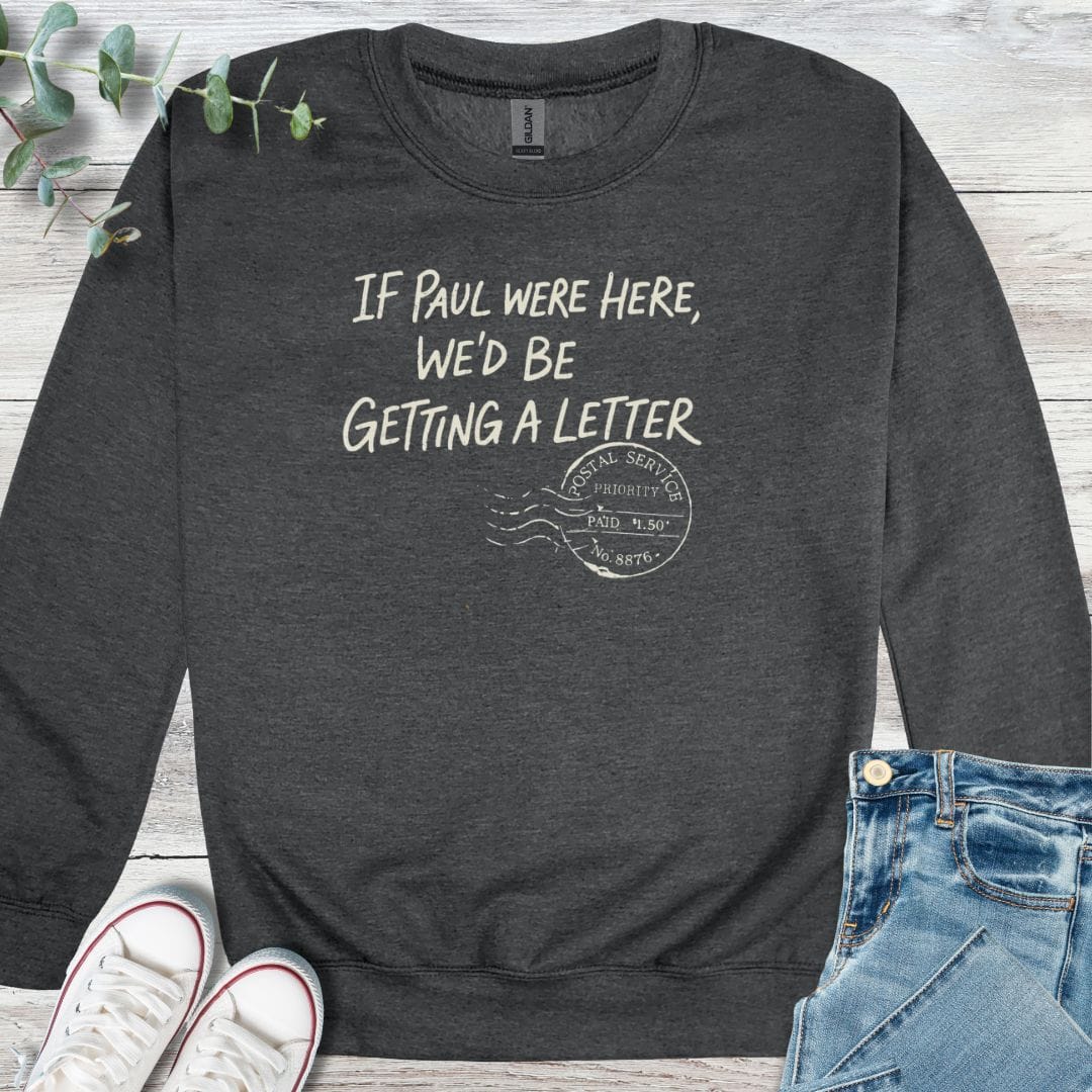 Paul's Letter Sweatshirt in Dark Heather - Christian graphic sweatshirt