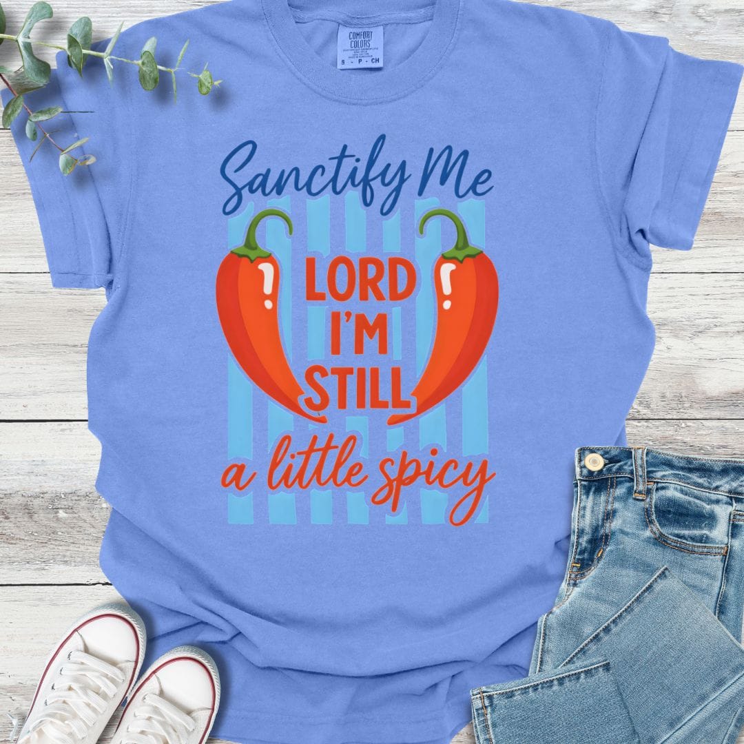 Sanctified Spice T-shirt in Flo Blue - Christian graphic tee