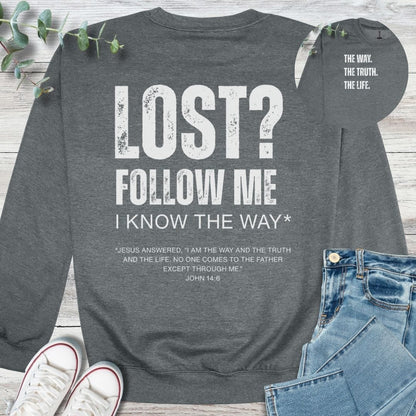 Follow Me Sweatshirt in Graphite Heather - Christian graphic sweatshirt