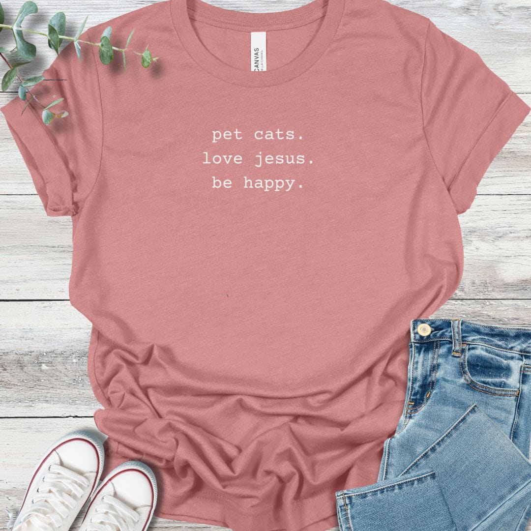 Christian Cat Lover T-Shirt in Heather Mauve - Christian graphic tee