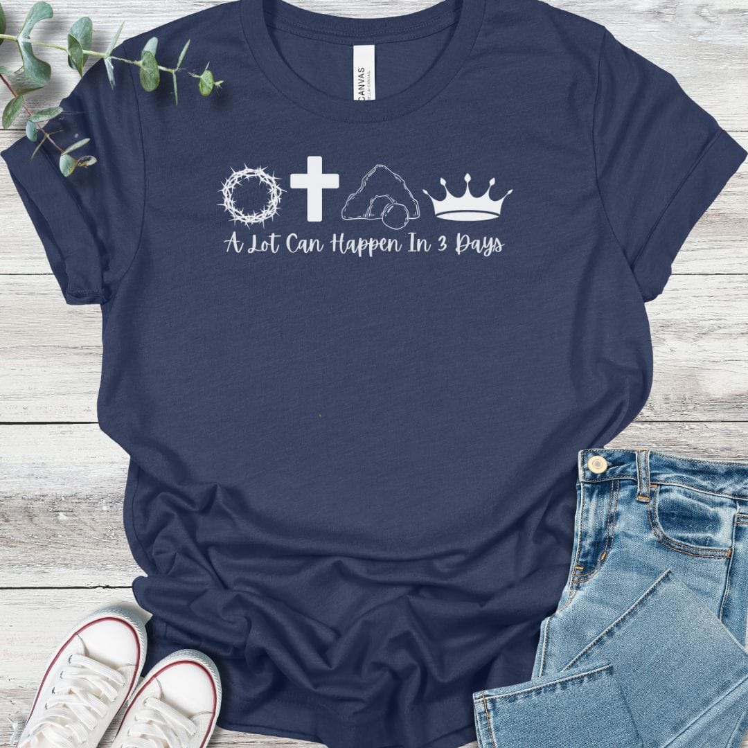 Three Days T-Shirt in Heather Navy - Christian graphic tee