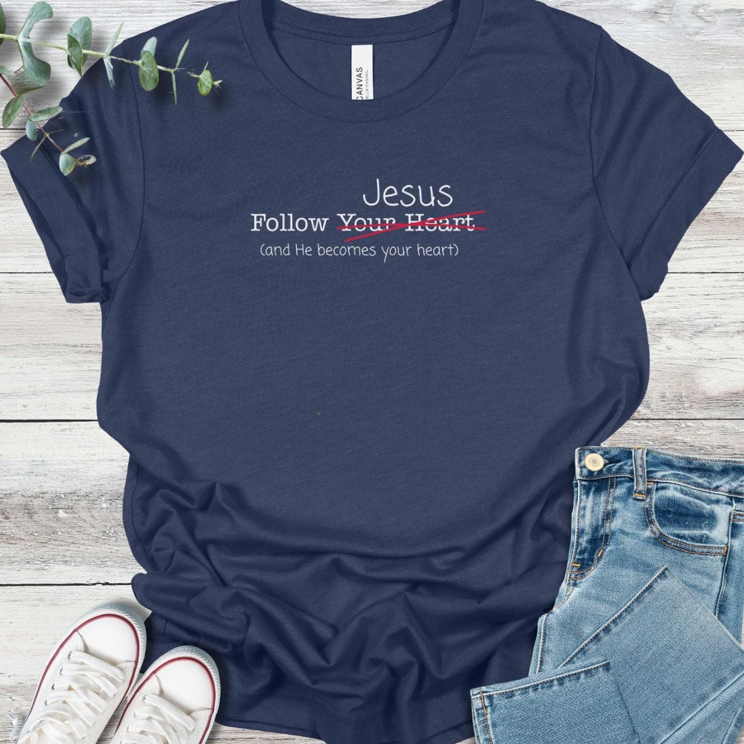 Follow T-Shirt in Heather Navy - Christian graphic tee