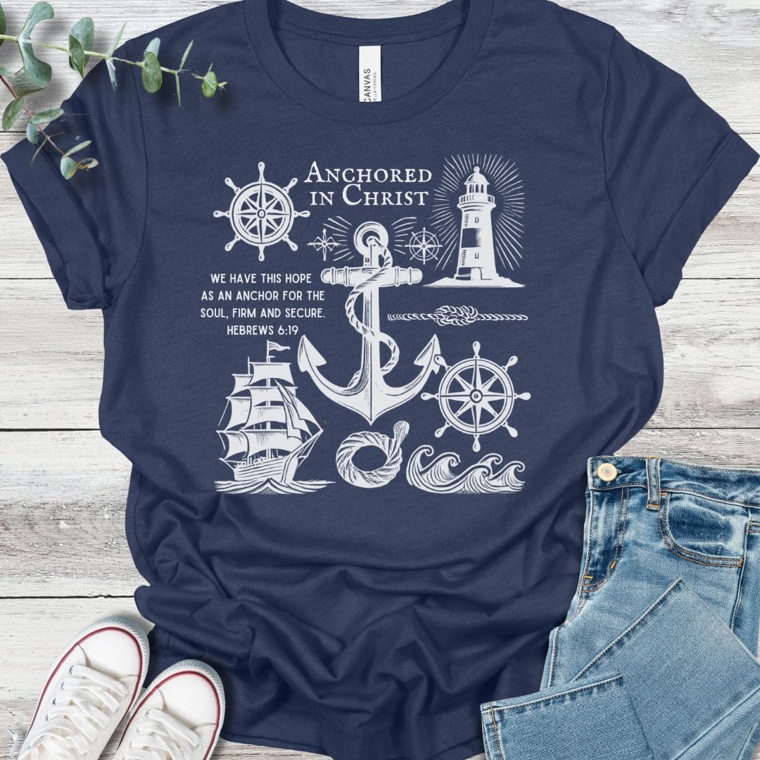 Anchored T-Shirt in Heather Navy - Christian graphic tee