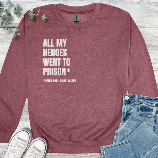 Heroes Sweatshirt in Heather Sport Dark Maroon - Christian graphic sweatshirt