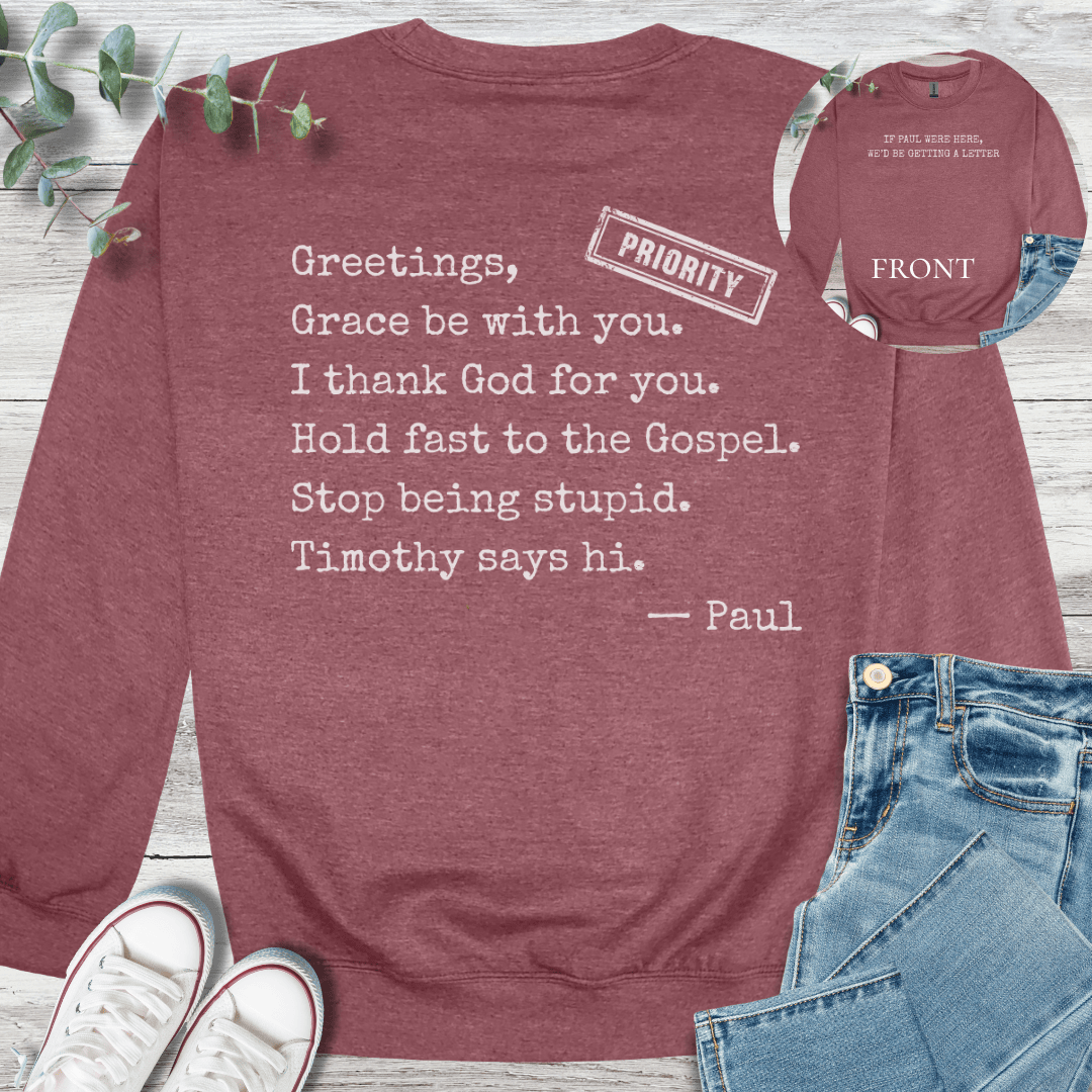 Pure Paul Sweatshirt in Heather Sport Dark Maroon - Christian graphic sweatshirt