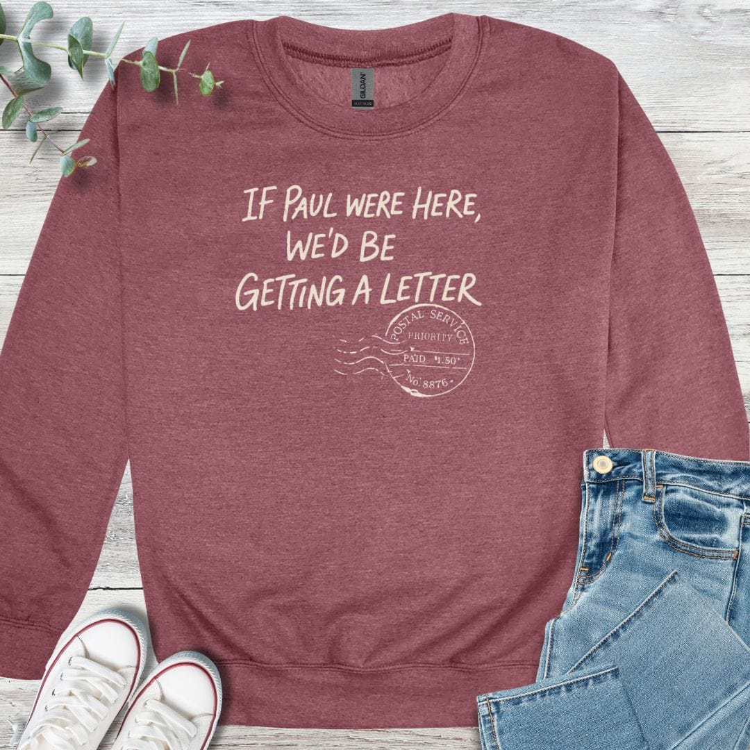 Paul's Letter Sweatshirt in Heather Sport Dark Maroon - Christian graphic sweatshirt