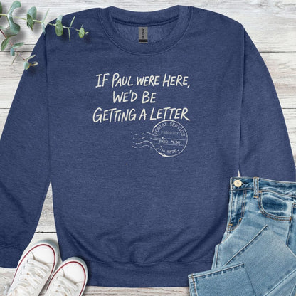Paul's Letter Sweatshirt in Heather Sport Dark Navy - Christian graphic sweatshirt