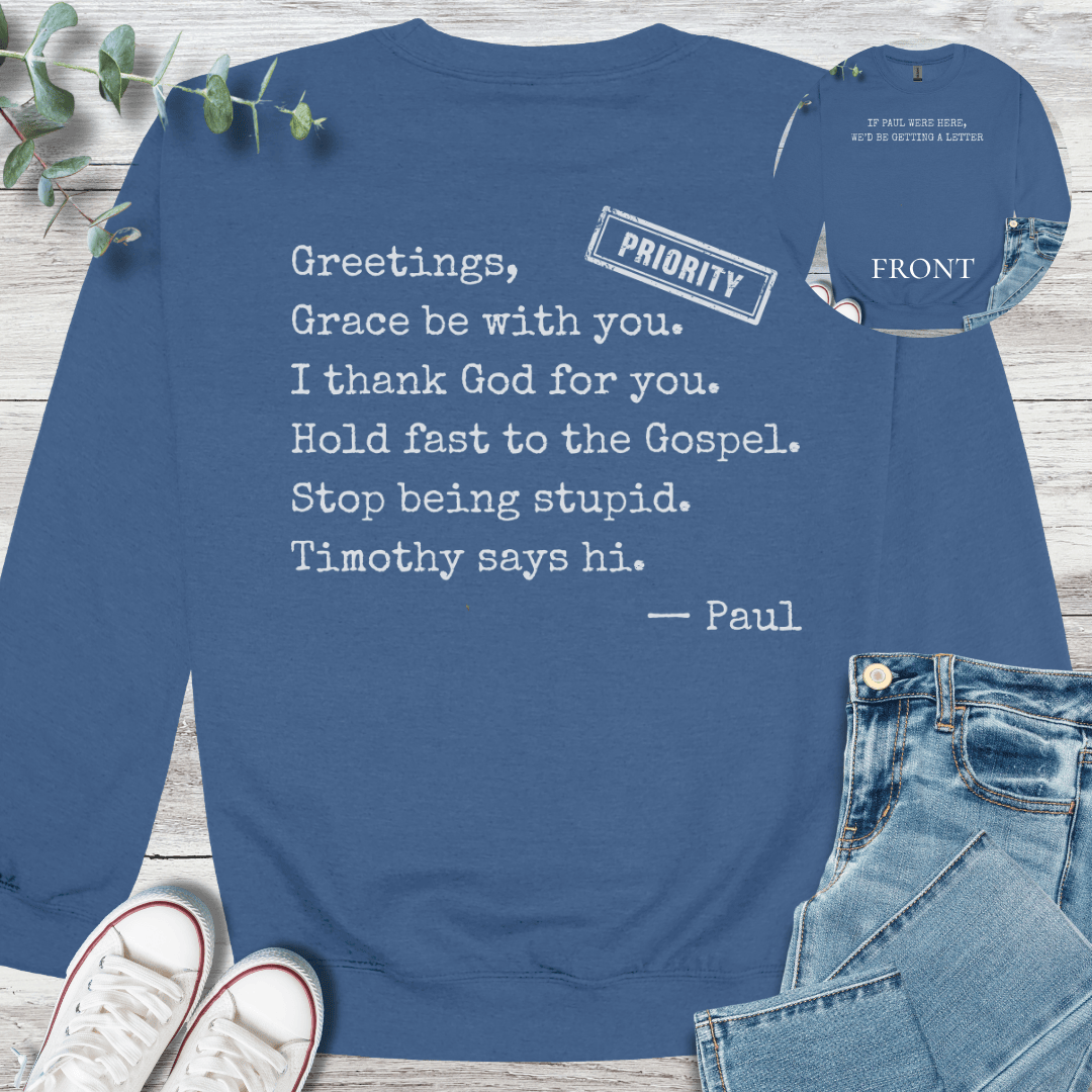 Pure Paul Sweatshirt in Indigo Blue - Christian graphic sweatshirt