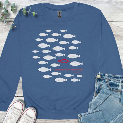 Not Conformed Sweatshirt in Indigo Blue - Christian graphic sweatshirt