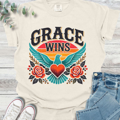 Grace Wins T-Shirt in Ivory - Christian graphic tee