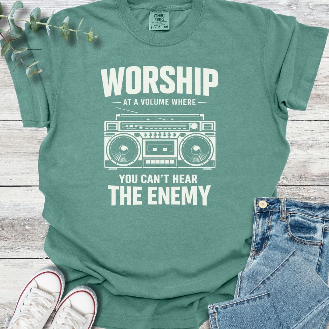 Worship Loud T-Shirt in Light Green - Christian graphic tee