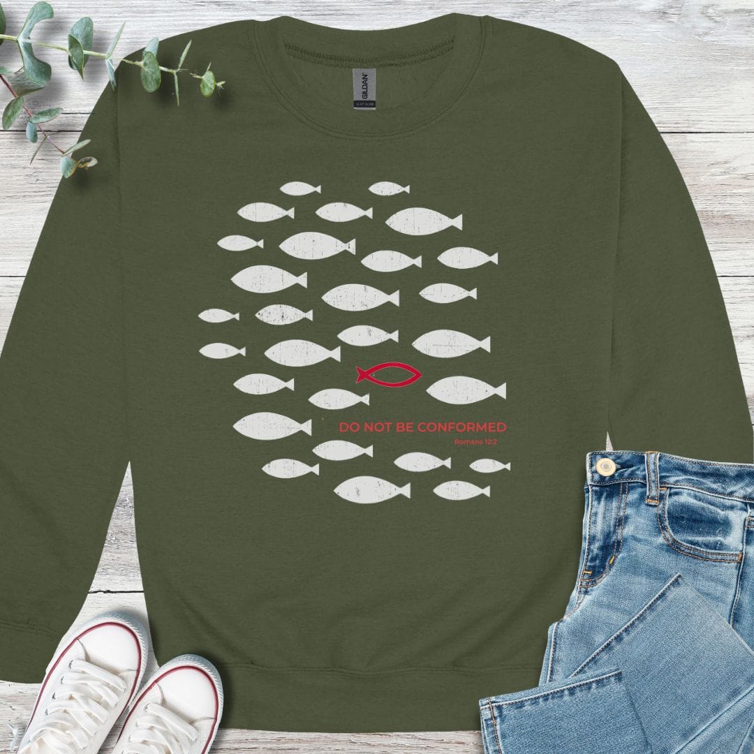 Not Conformed Sweatshirt in Military Green - Christian graphic sweatshirt