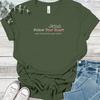Follow T-Shirt in Military Green - Christian graphic tee