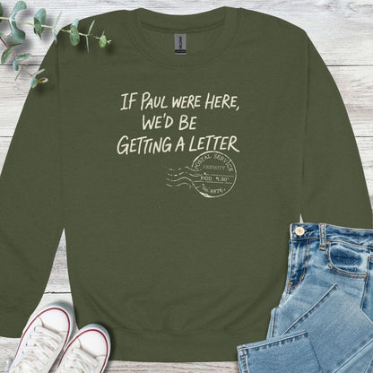 Paul's Letter Sweatshirt in Military Green - Christian graphic sweatshirt