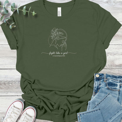 Fight Like A Girl T-Shirt in Military Green - Christian graphic tee
