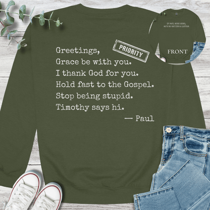 Pure Paul Sweatshirt in Military Green - Christian graphic sweatshirt