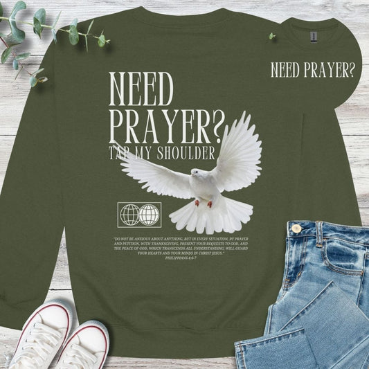 Let's Pray Sweatshirt in Military Green - Christian graphic sweatshirt
