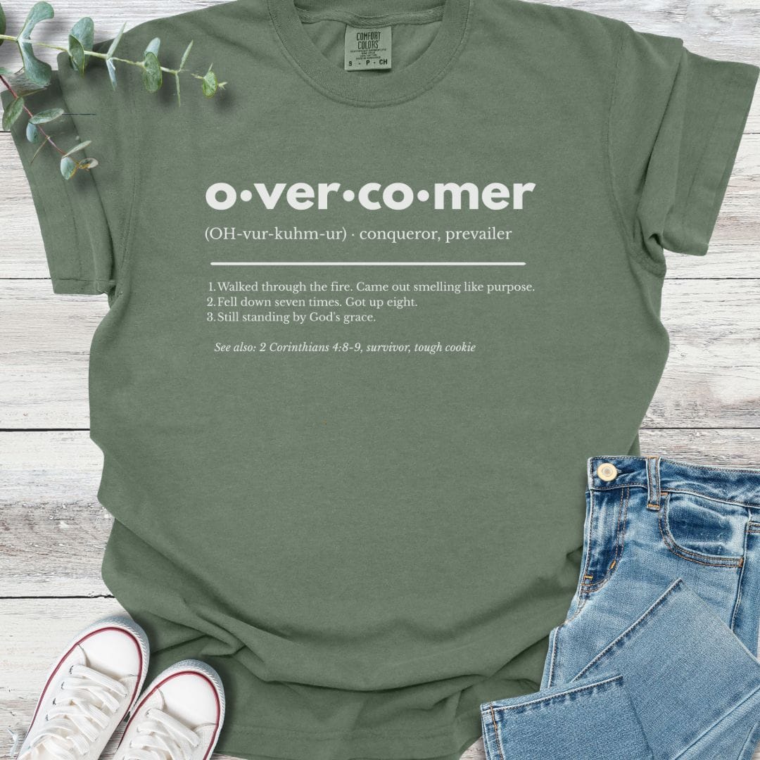 Overcomer Definition T-shirt in Moss - Christian graphic tee