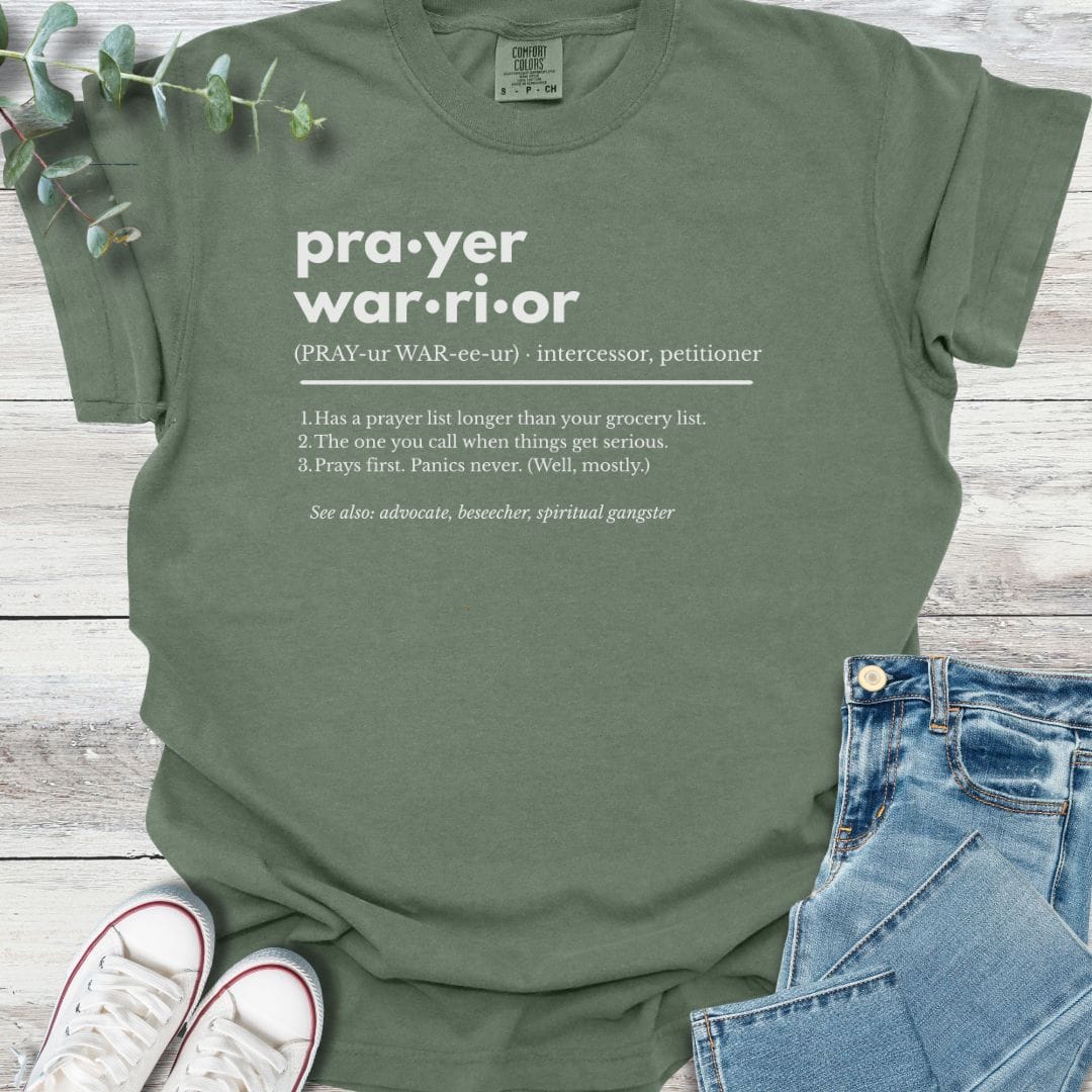 Prayer Warrior Definition T-shirt in Moss - Christian graphic tee
