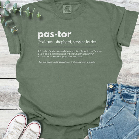 Pastor Definition T-shirt in Moss - Christian graphic tee