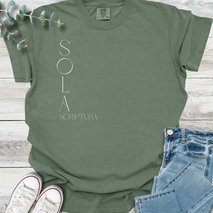 Sola Scriptura T-shirt in Moss - Christian graphic tee