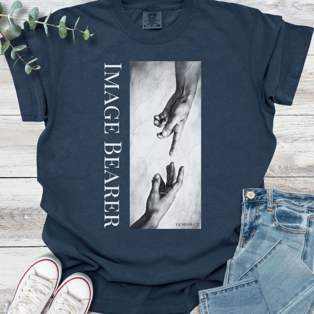 In His Image T-Shirt in Navy - Christian graphic tee