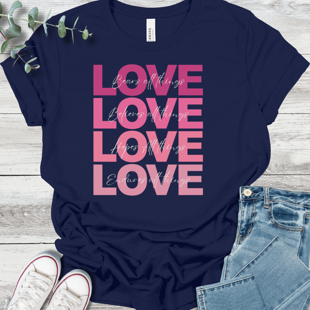 Love In Action T-Shirt in Navy - Christian graphic tee