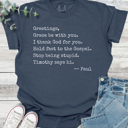 Paul's Letter Template T-Shirt in Navy - Christian graphic tee