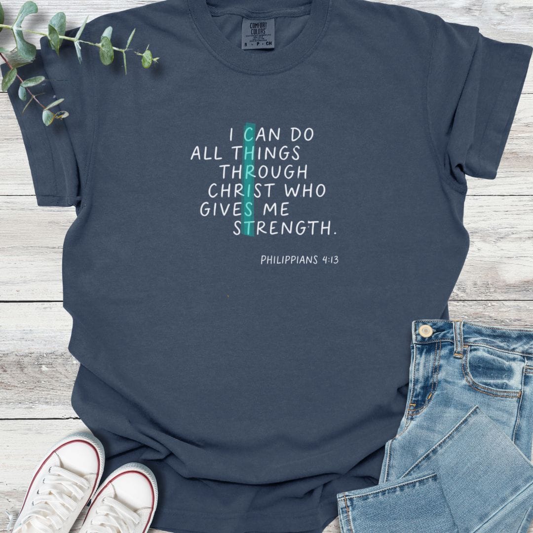 Philippians 413 T-shirt in Navy - Christian graphic tee