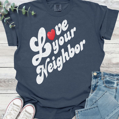 Love Your Neighbor T-shirt in Navy - Christian graphic tee