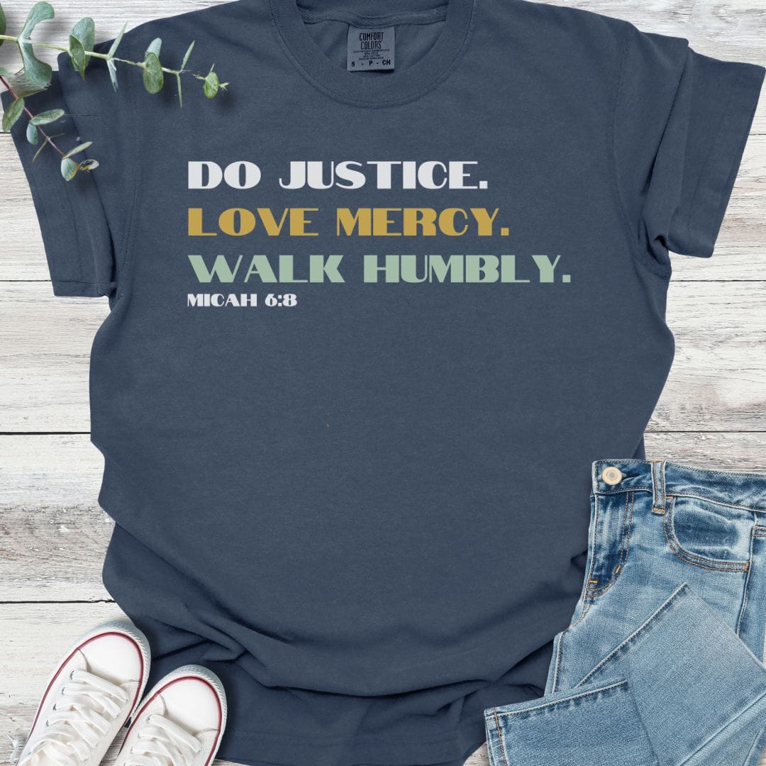 Justice T-shirt in Navy - Christian graphic tee