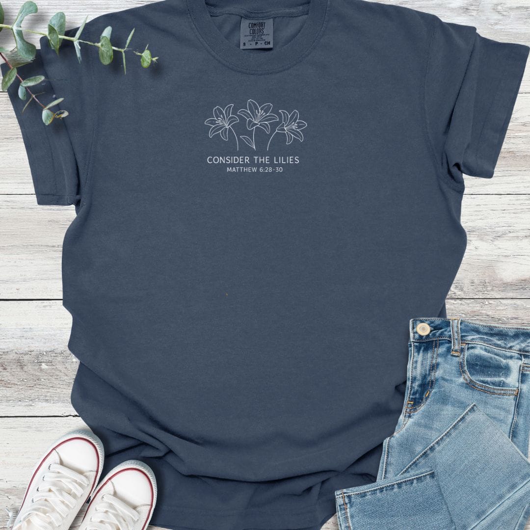 Lilies T-Shirt in Navy - Christian graphic tee