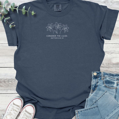 Lilies T-Shirt in Navy - Christian graphic tee