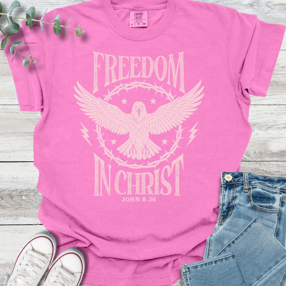True Freedom T-shirt in Neon Pink - Christian graphic tee