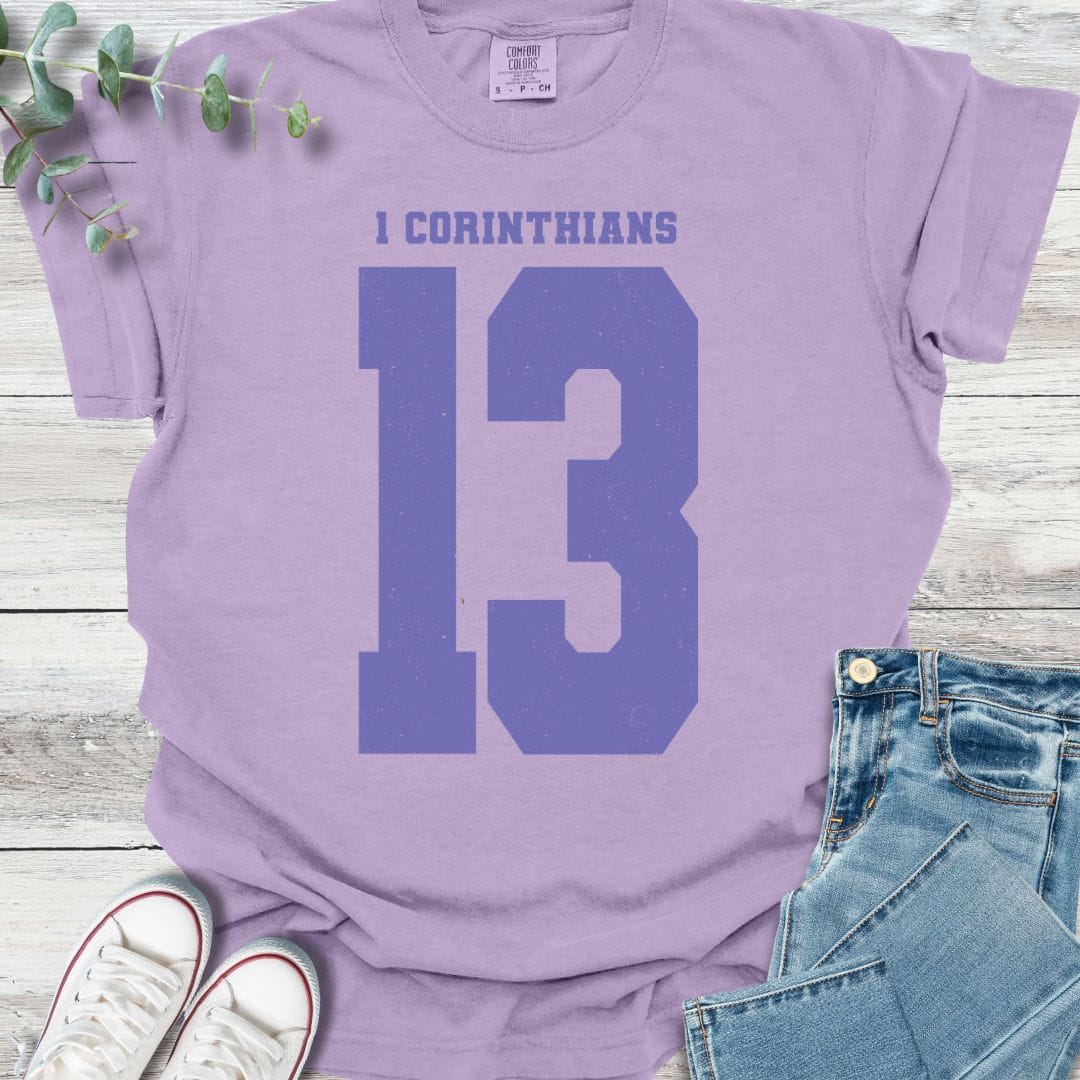1 Corinthians 13 T-shirt in Orchid - Christian graphic tee