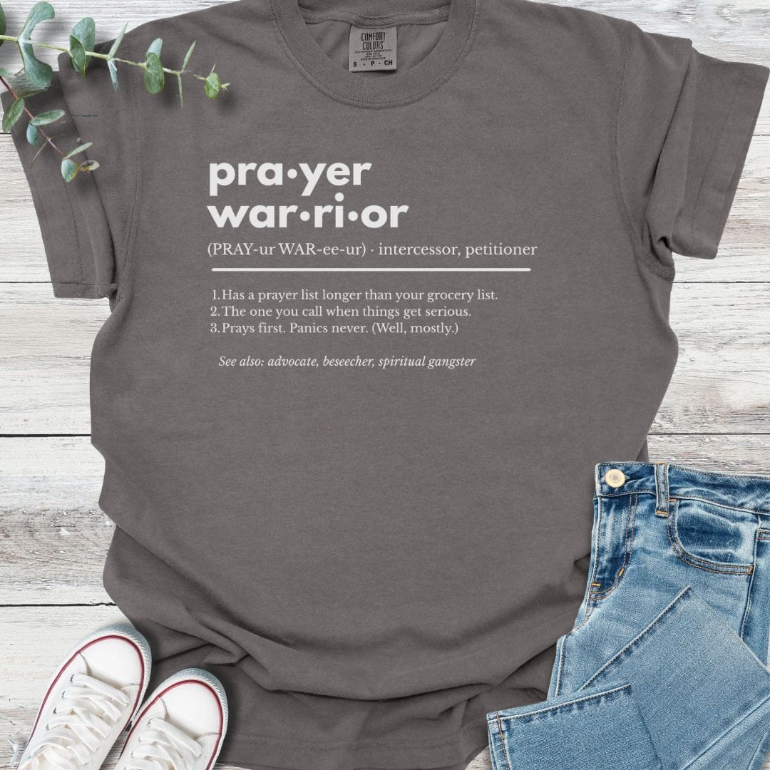 Prayer Warrior Definition T-shirt in Pepper - Christian graphic tee